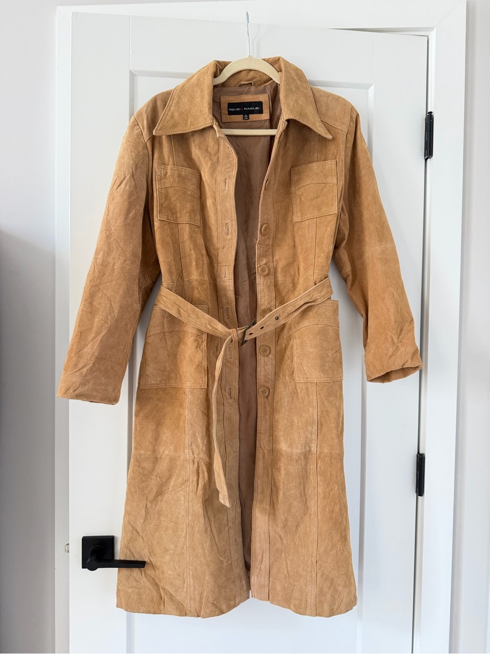 Vintage Suede Belted Trench Coat - Camel